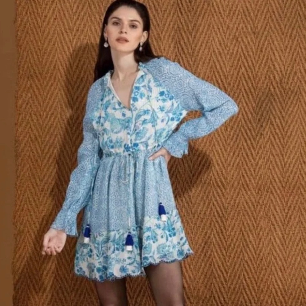 Hemant & Nandita Blue Mini Bohemian Dress S